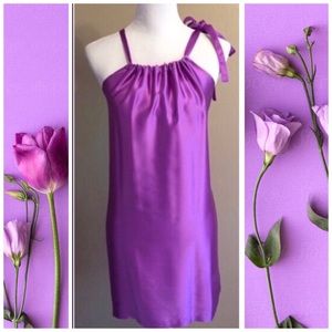 Purple 100% Silk Mini Dress w/halter tie, EUC, Sm